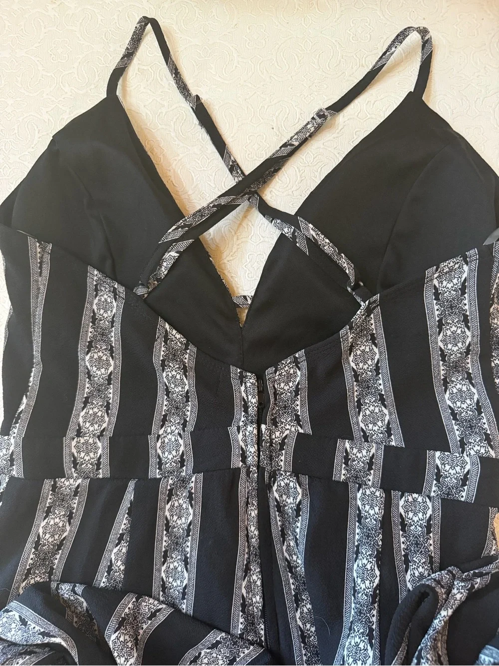 Black & White Striped V‑Neck Spaghetti‑Strap Jumpsuit